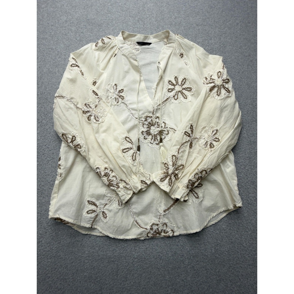 Zara Womens Medium White Embroidered Boho Peasant Tunic Top Cotton Long Sleeve - Picture 3 of 12